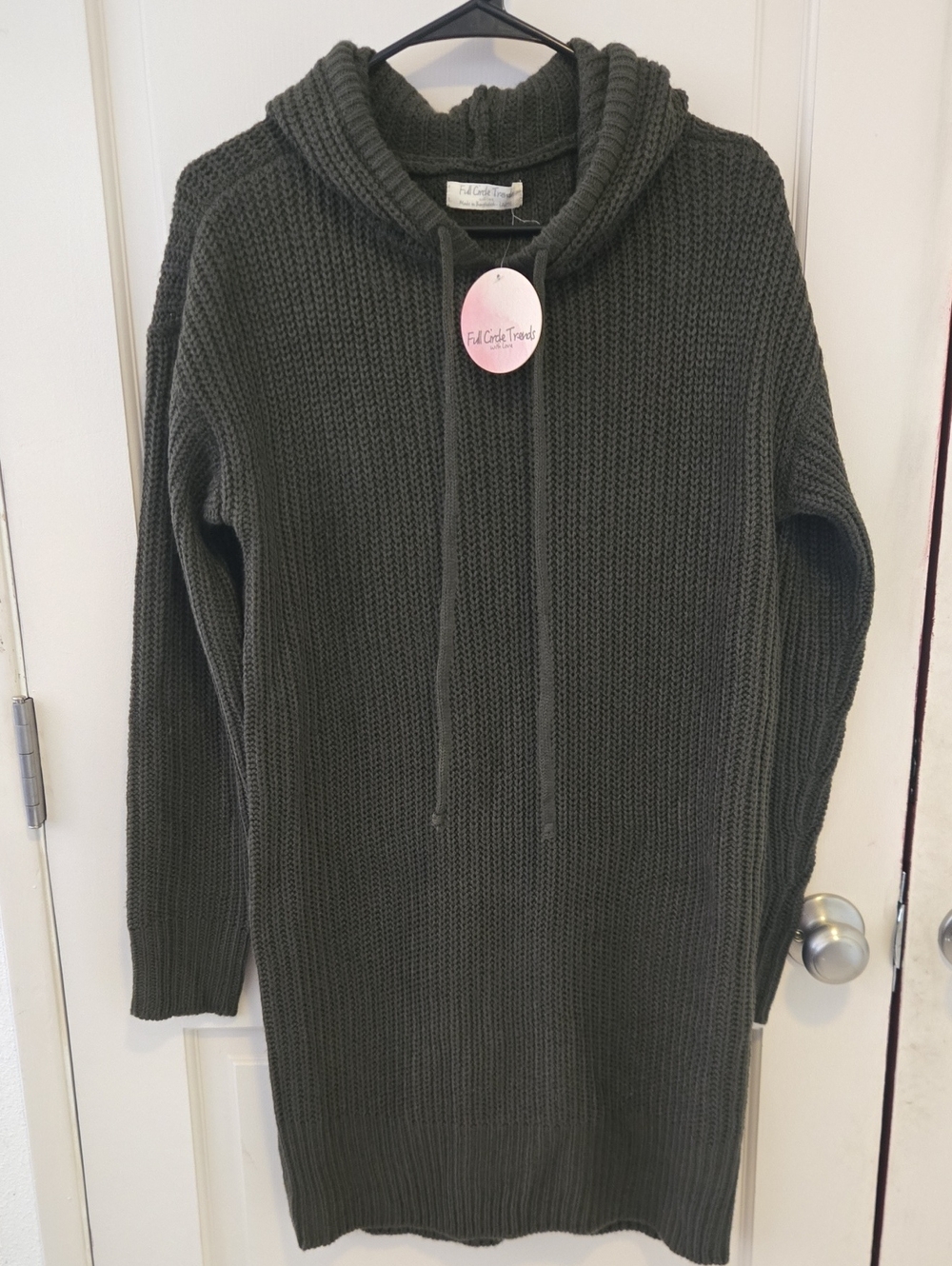 NWT Cozy Olive Knit Hooded Sweater Dress